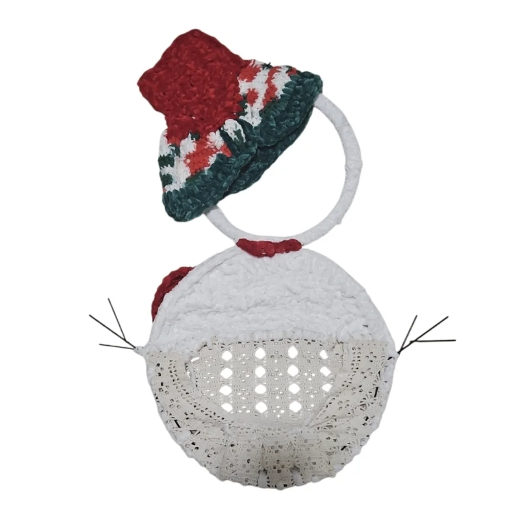 Hand Crafted Crochet Wire Frame Snowman Christmas Decor Handmade Holiday Wreath